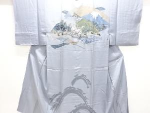 アンティーク　地紙に富士・漁村風景模様男物長襦袢